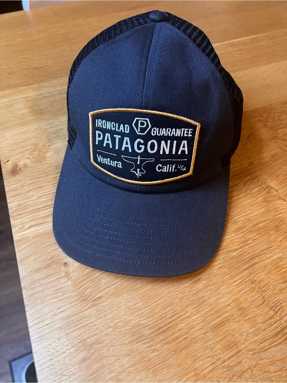 Patagonia Black Trucker Hat with Gold-Trim Patch